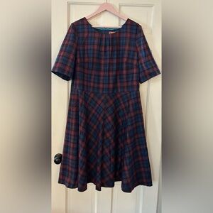 British Boden Tartan Plaid Tweed Moon Wool Dress Navy Red UK 20 L US 16 L EUC